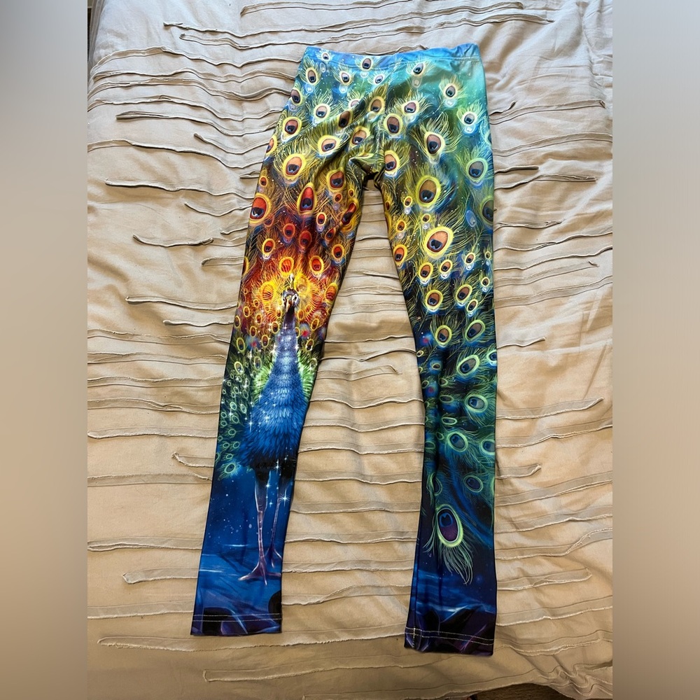 Colorful Fun Leggings with Peacock Design